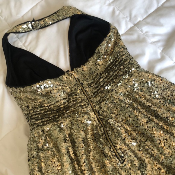 Forever21 gold glitter sequin sparkly halter dress - Picture 3 of 4